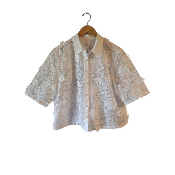 Chicos sz 2.5 white Lace Applique Shirt sz 14 XL new with tags WT368 - Picture 2 of 8